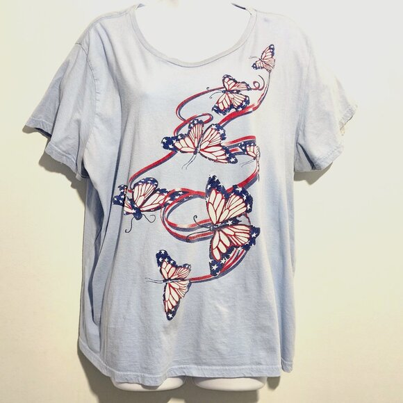 Faded Glory Tops - Patriotic American Butterflies - USA Colors Graphic T-Shirt Size 3X - Festive
